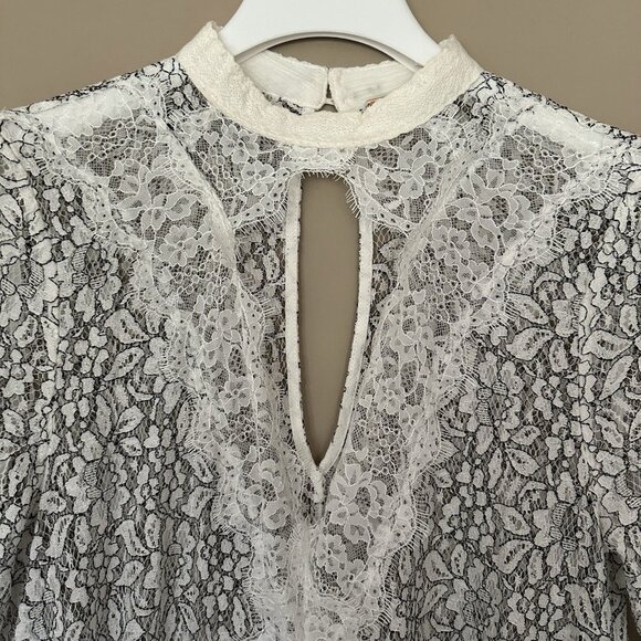 SOLD Free People M White Sheer Lace Dress / Tunic Victorian Boho Bride Bell Slee - Picture 8 of 13